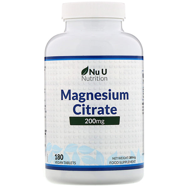 Nu U Nutrition, Magnesium Citrate, 200 mg, 180 Vegan Tablets - The Supplement Shop