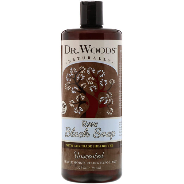 Dr. Woods, Raw Black Soap with Fair Trade Shea Butter, Unscented, 32 fl oz (946 ml) - The Supplement Shop