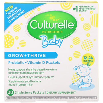 Culturelle, Probiotics, Baby, Grow + Thrive, Probiotics + Vitamin D Packets, 12-24 Months, 30 Single Serve Packets