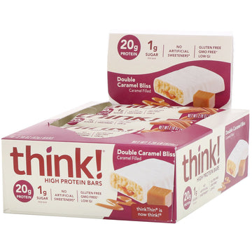 ThinkThin, High Protein Bars, Double Caramel Bliss, 10 Bars, 2.18 oz (62 g) Each
