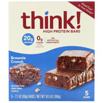 ThinkThin, High Protein Bars, Brownie Crunch, 5 Bars, 2.1 oz (60 g) Each - The Supplement Shop