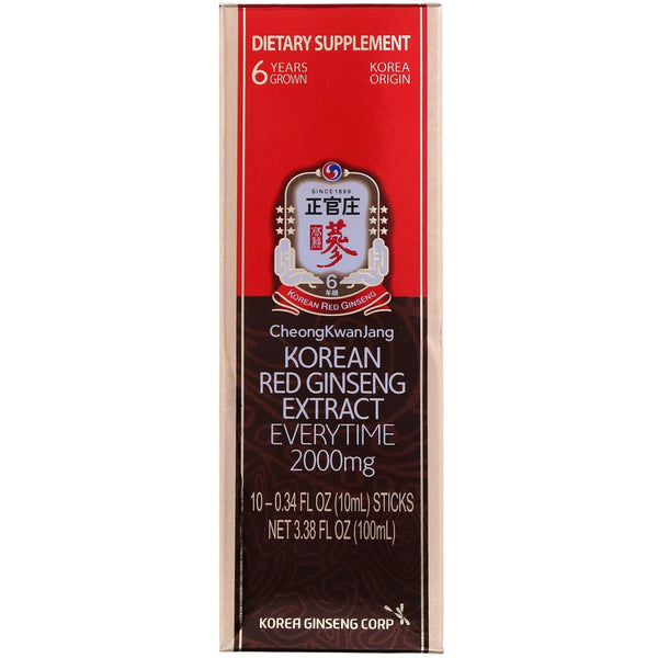 Cheong Kwan Jang, Korean Red Ginseng Extract Everytime, 2000 mg, 10 Sticks, 0.34 fl oz (10 ml) Each - The Supplement Shop