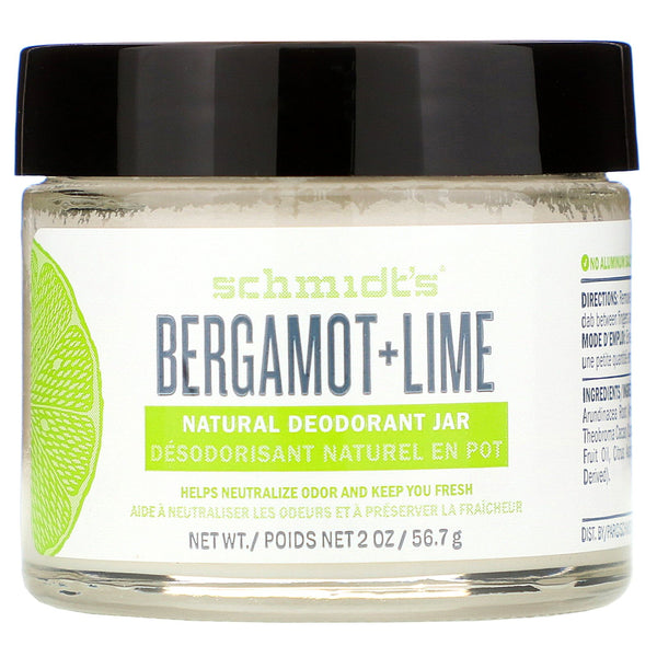 Schmidt's, Natural Deodorant Jar, Bergamot + Lime, 2 oz (56.7 g) - The Supplement Shop