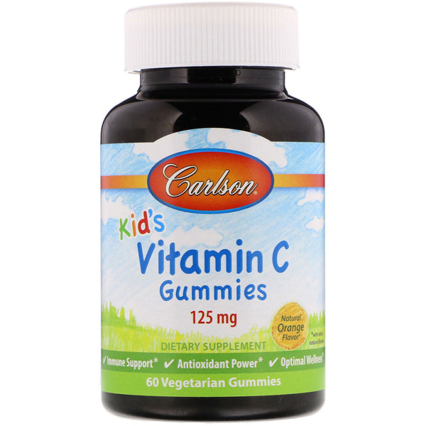 Carlson Labs, Kid's, Vitamin C Gummies, Natural Orange Flavor, 125 mg, 60 Vegetarian Gummies - The Supplement Shop