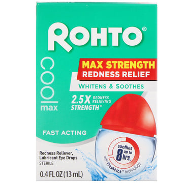 Rohto, Cooling Eye Drops, Max Strength Redness Relief, 0.4 fl oz (13 ml)