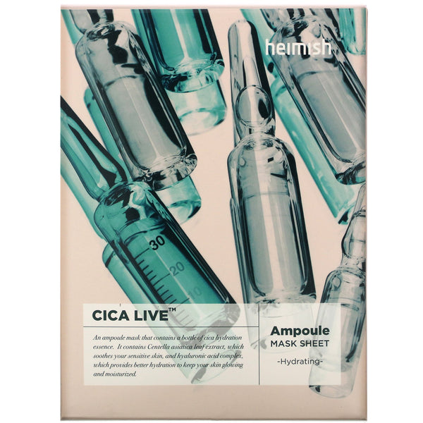 Heimish, Cica Live, Ampoule Mask Sheet, 5 Sheets, 30 ml Each - The Supplement Shop