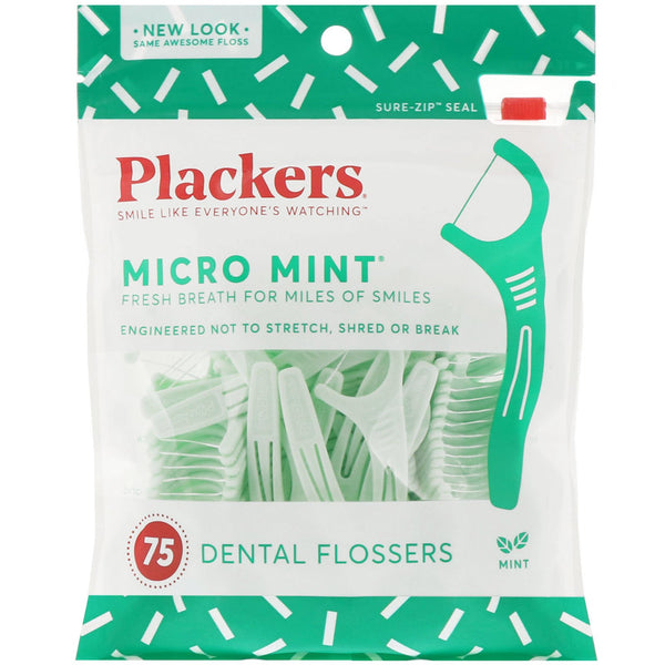 Plackers, Micro Mint, Dental Flossers, Mint, 75 Count - The Supplement Shop