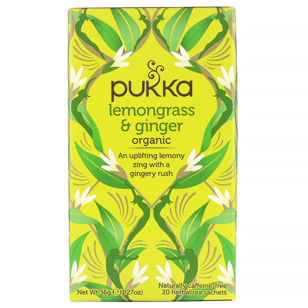 Pukka Herbs, Organic Lemongrass & Ginger, Caffeine-Free, 20 Herbal Tea Sachets, 1.27 oz (36 g) - The Supplement Shop