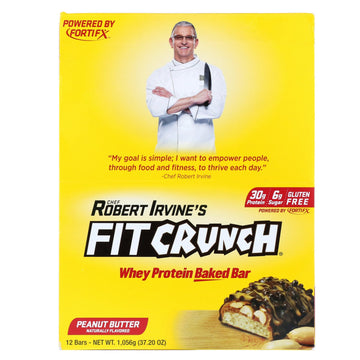 FITCRUNCH, Whey Protein Baked Bar, Peanut Butter, 12 Bars, 3.10 oz (88 g) Each