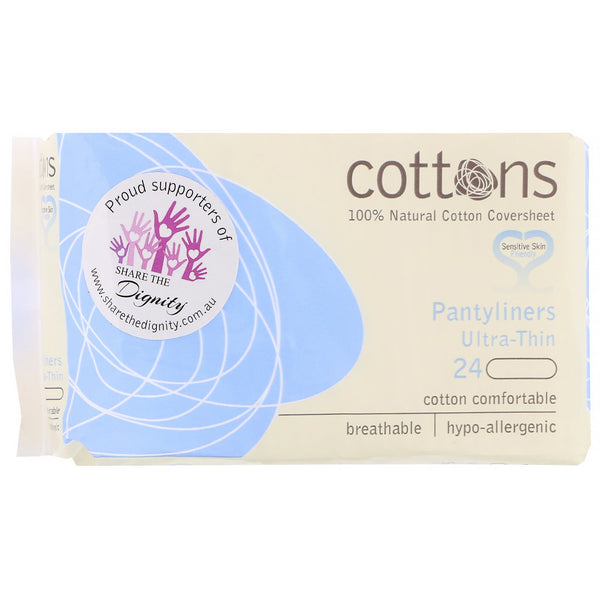 Cottons, 100% Natural Cotton Coversheet, Pantyliners, Ultra-Thin, 24 Liners - The Supplement Shop
