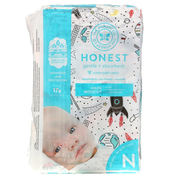 The Honest Company, Honest Diapers, Super-Soft Liner, Newborn, Up to 10 Pounds, Space Travel, 32 Diapers
