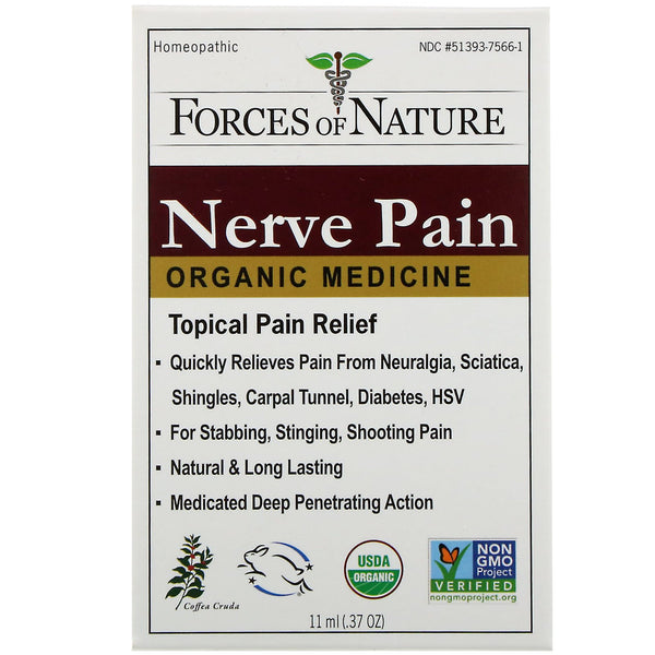 Forces of Nature, Nerve Pain, Organic Medicine, 0.37 oz (11 ml) - The Supplement Shop