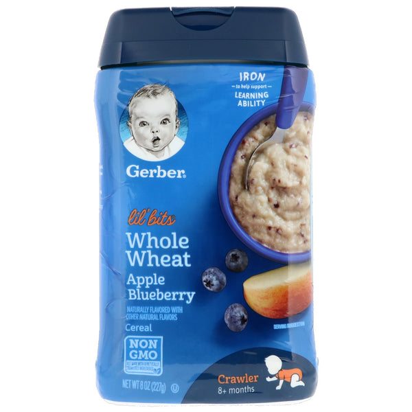 Gerber, Lil' Bits, Whole Wheat Cereal, 8+ Months, Apple Blueberry, 8 oz (227 g) - The Supplement Shop