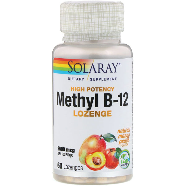 Solaray, High Potency Methyl B-12, Natural Mango Peach, 2,500 mcg, 60 Lozenges - The Supplement Shop