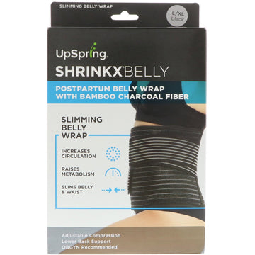 UpSpring, Shrinkx Belly, Postpartum Belly Wrap With Bamboo Charcoal Fiber, Size L/XL, Black
