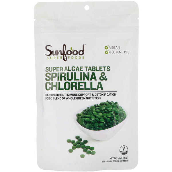Sunfood, Spirulina & Chlorella, Super Algae Tablets, 250 mg, 456 Tablets - The Supplement Shop