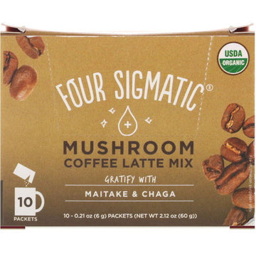Four Sigmatic, Mushrooms Coffee Latte Mix, 10 Packets, 0.21 oz (6 g) Each