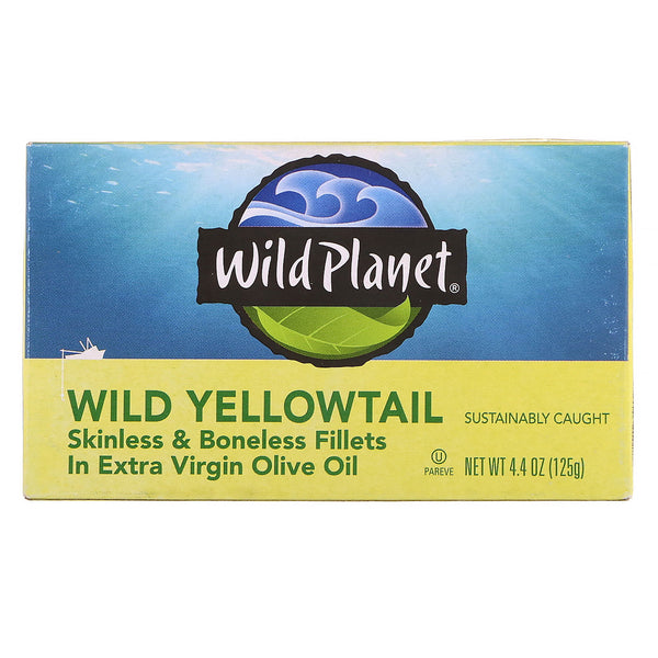 Wild Planet, Wild Yellowtail Skinless & Boneless Fillets In Extra Virgin Olive Oil, 4.4 oz (125 g) - The Supplement Shop