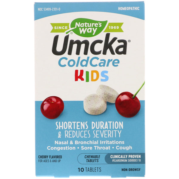Nature's Way, Umcka, ColdCare Kids, For Ages 6 and Up, Cherry Flavored, 10 Chewable Tablets - The Supplement Shop
