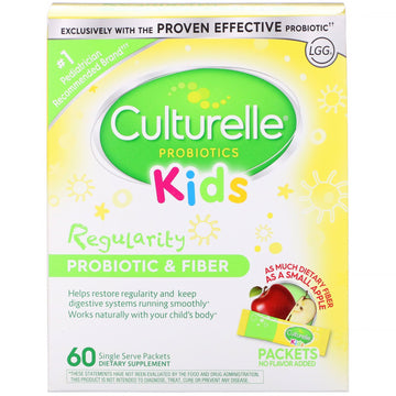 Culturelle, Kids, Regularity Probiotic + Fiber, Unflavored, 60 Single Serve Packets