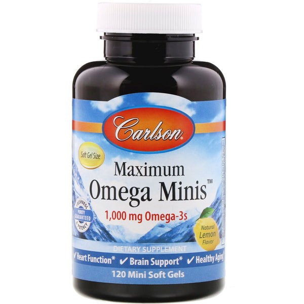 Carlson Labs, Maximum Omega Minis, Natural Lemon Flavor, 1,000 mg, 120 Mini Softgels - The Supplement Shop