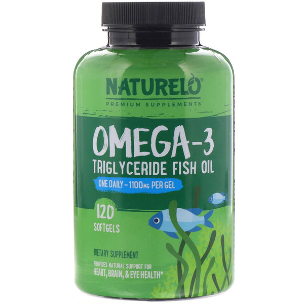 NATURELO, Omega-3 Triglyceride Fish Oil, 1,100 mg, 120 Softgels - The Supplement Shop