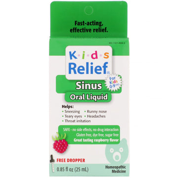 Homeolab USA, Kids Relief, Sinus Oral Liquid, Raspberry Flavor, For Kids 0-9 Yrs, 0.85 fl oz (25 ml)