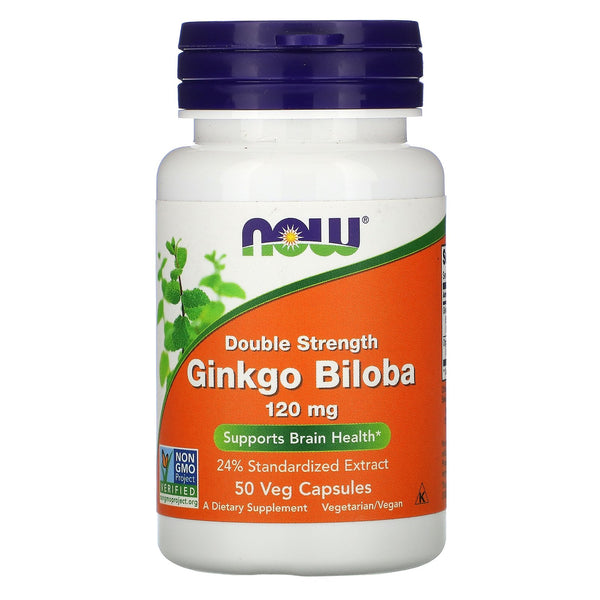 Now Foods, Ginkgo Biloba, Double Strength, 120 mg, 50 Veg Capsules - The Supplement Shop