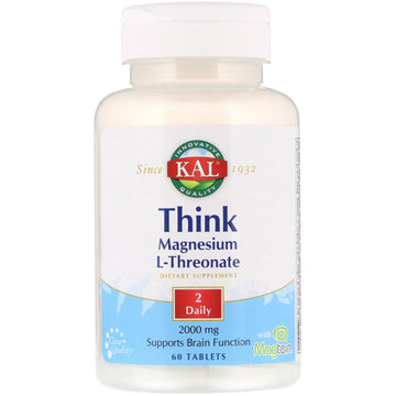 KAL, Think Magnesium L-Threonate, 2,000 mg, 60 Tablets