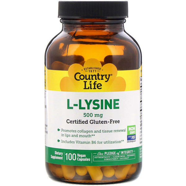 Country Life, L-Lysine, 500 mg, 100 Vegan Capsules - The Supplement Shop