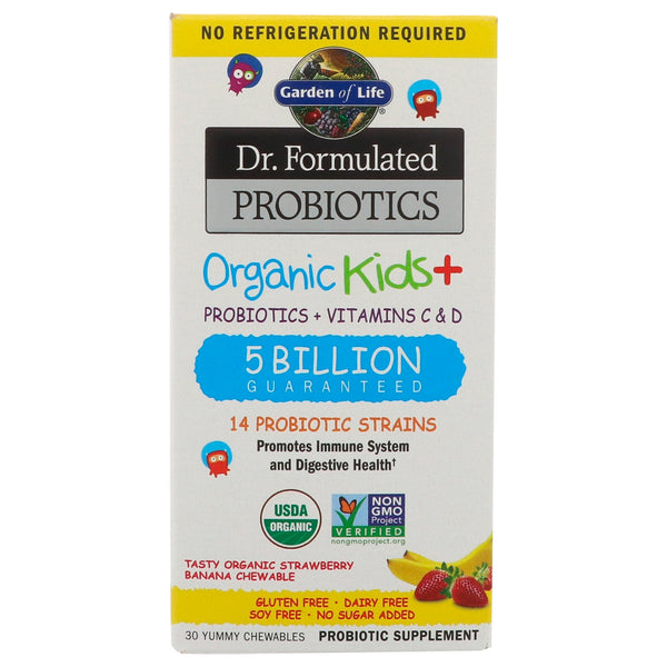 Garden of Life, Dr. Formulated Probiotics, Organic Kids +, Tasty Organic Strawberry Banana, 30 Yummy Chewables - The Supplement Shop