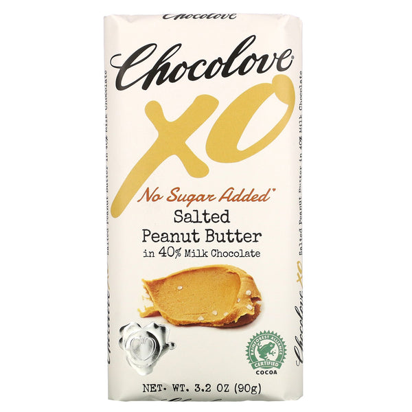 Chocolove, XO, Salted Peanut Butter in 40% Milk Chocolate Bar, 3.2 oz ( 90 g) - The Supplement Shop