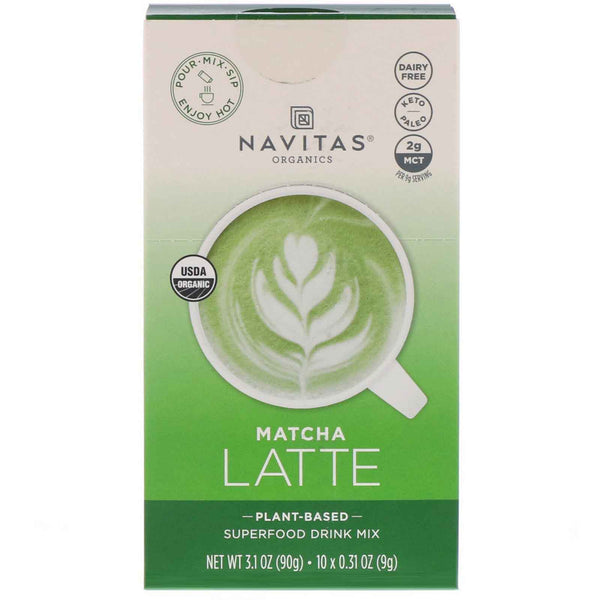 Navitas Organics, Latte Superfood Drink Mix, Matcha, 10 Packets, 0.31 oz (9 g) Each
