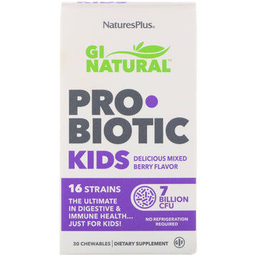 Nature's Plus, GI Natural Probiotic Kids, Delicious Mixed Berry Flavor, 7 Billion CFU, 30 Chewables