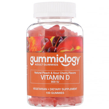 Gummiology, Adult Vitamin D3 Gummies, Natural Peach & Sour Cherry Flavors, 100 Vegetarian Gummies