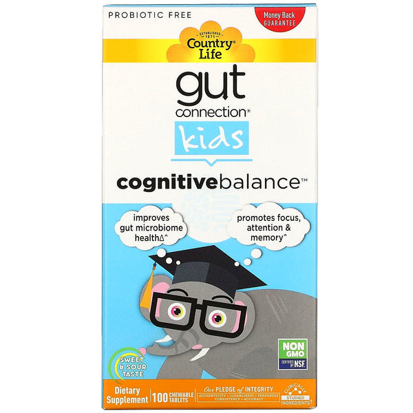 Country Life, Gut Connection Kids, Cognitive Balance, Sweet & Sour, 100 Chewable Tablets - The Supplement Shop