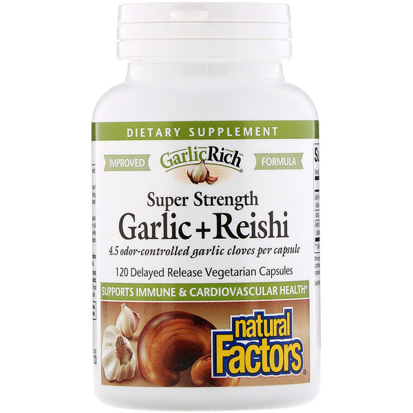 Natural Factors, GarlicRich, Super Strength Garlic + Reishi, 120 Delayed Release Vegetarian Capsules - The Supplement Shop