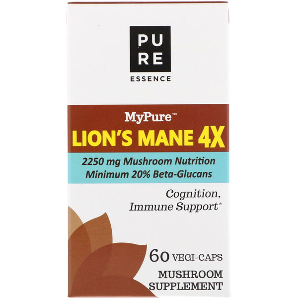 Pure Essence, MyPure, Lion's Mane 4X, 60 Vegi-Caps - The Supplement Shop