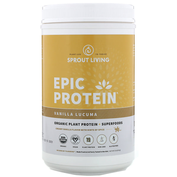 Sprout Living, Epic Protein, Organic Plant Protein + Superfoods, Vanilla Lucuma, 2 lb (910 g) - The Supplement Shop