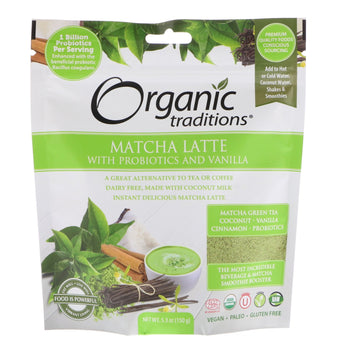 Organic Traditions, Matcha Latte with Probiotics and Vanilla, 5.3 oz (150 g)