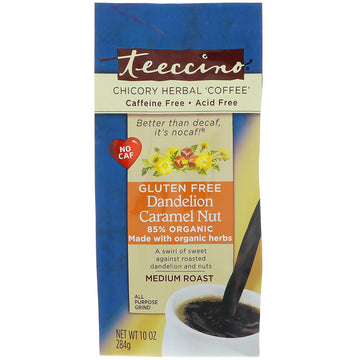 Teeccino, Chicory Herbal Coffee, Dandelion Medium Roast, Caramel Nut, Caffeine Free, 10 oz (284 g)