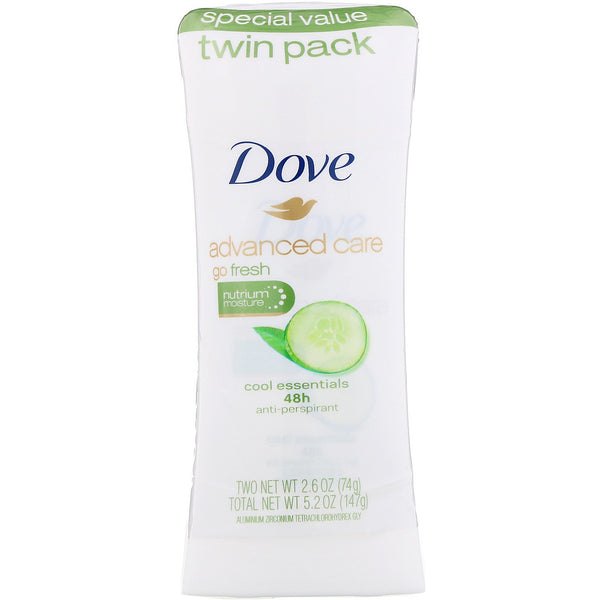 Dove, Advanced Care, Go Fresh, Anti-Perspirant Deodorant, Cool Essentials, 2 Pack, 2.6 oz (74 g) Each - The Supplement Shop