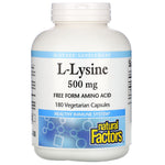 Natural Factors, L-Lysine, 500 mg, 180 Vegetarian Capsules - The Supplement Shop