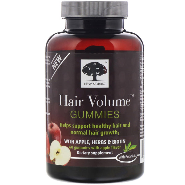 New Nordic, Hair Volume Gummies with Apple, Herbs & Biotin, Apple Flavor, 60 Gummies - The Supplement Shop