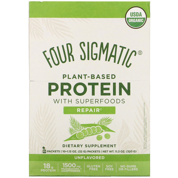Four Sigmatic, Plant-Based Protein with Superfoods, Unflavored, 10 Packets, 1.13 oz (32 g) Each - The Supplement Shop
