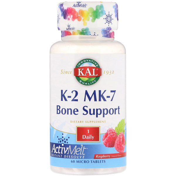 KAL, K-2 MK-7, Bone Support, Raspberry, 60 Micro Tablets - The Supplement Shop