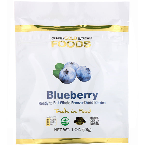 California Gold Nutrition, Freeze-Dried Blueberry, Ready to Eat Whole Freeze-Dried Berries, 1 oz (28 g) - The Supplement Shop
