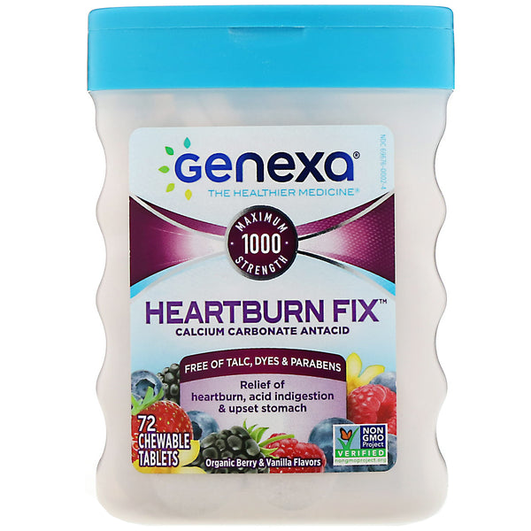 Genexa, Heartburn Fix, Calcium Carbonate Antacid, Organic Berry & Vanilla Flavors, 72 Chewable Tablets - The Supplement Shop