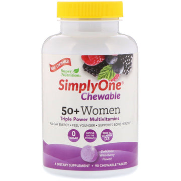 Super Nutrition, SimplyOne, 50+ Women, Triple Power Multivitamin, Wild-Berry Flavor, 90 Chewable Tablets