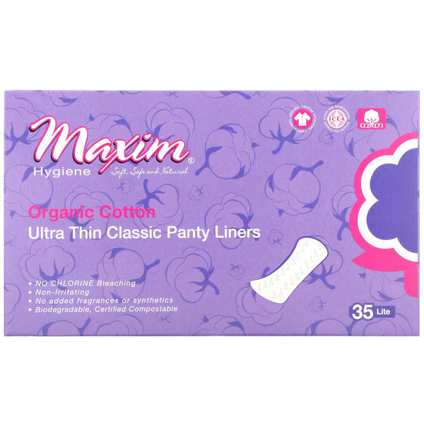Maxim Hygiene Products, Organic Cotton Ultra Thin Classic Panty Liners, Lite, 35 Count - The Supplement Shop